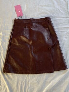 Faux Leather Mini Skirt in Deep Burgundy with Side Button Detail